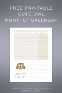 FREEBIE: Cute Owl Monthly Calendar Printable